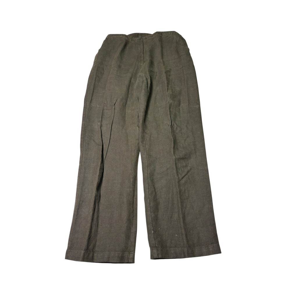 Eileen Fisher Italian 100% Linen Wide Leg Pants Brown Green Women M 30X29 USA